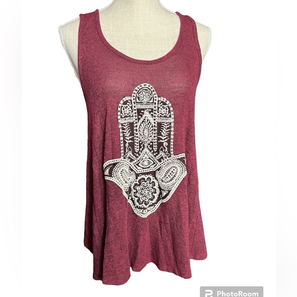 Fashion Magazine Hamsa Hindu Hand Symbol Embroidered Tie Back Tank Top